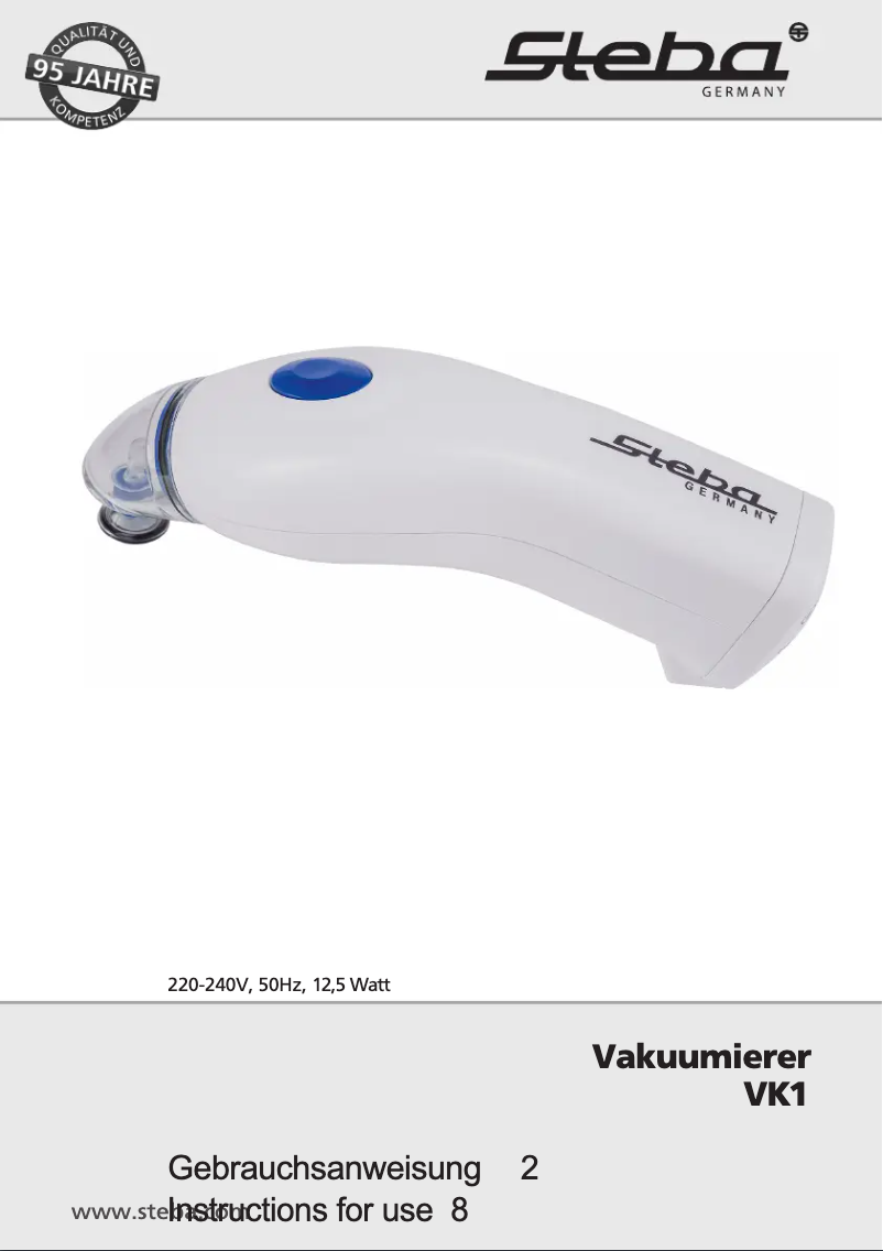 Page n°1 - Manuel utilisateur Steba VK1
