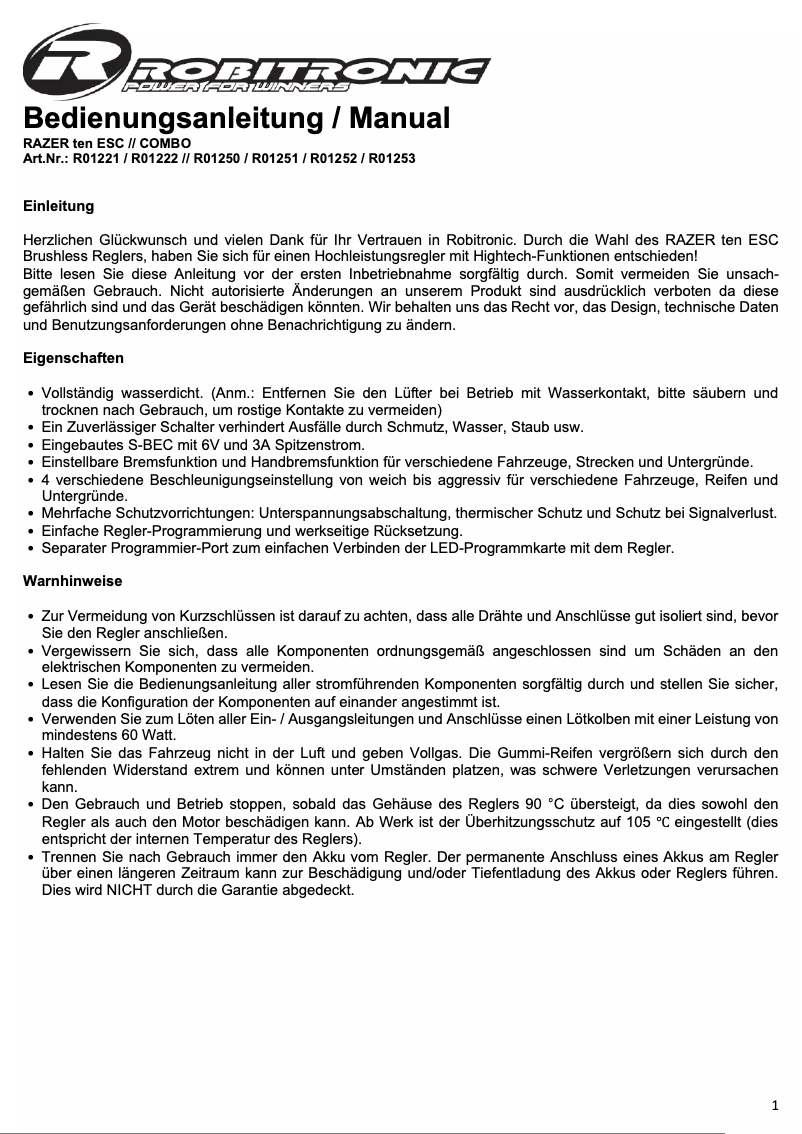 Image de la première page du manuel de l'appareil Razer ten 3652 4600 KV R01253