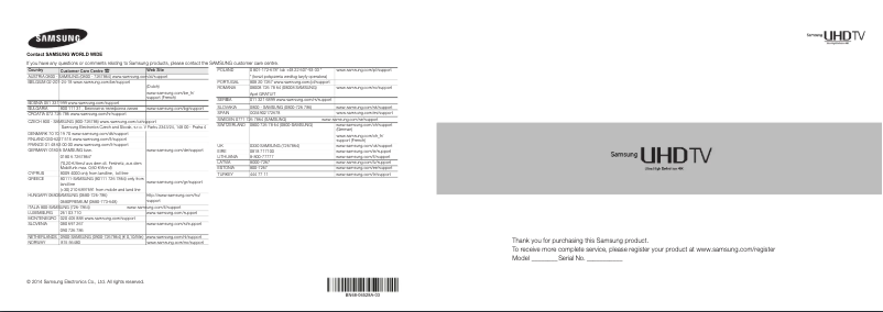 Page 1 de la notice Manuel utilisateur Samsung UE105S9WAL