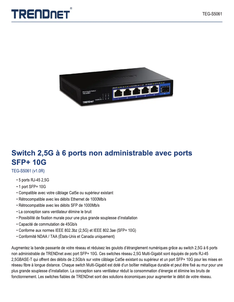 Page n°1 - Fiche technique TRENDnet TEG-S5061