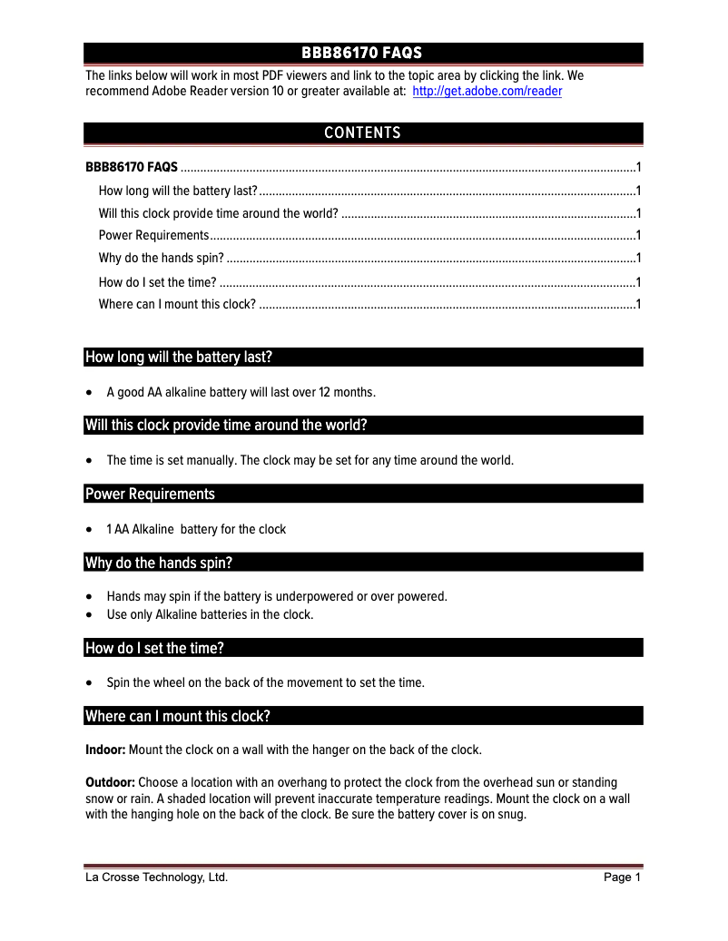 Page n°1 - FAQ La Crosse Technology BBB86170
