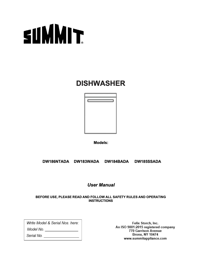 Page 1 de la notice Manuel utilisateur Summit DW186NTADA