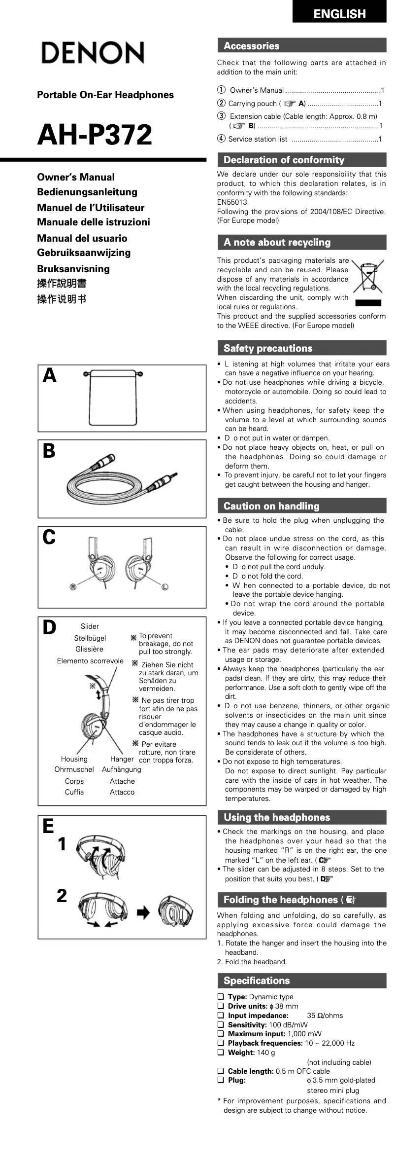 Image de la première page du manuel de l'appareil AH-P372