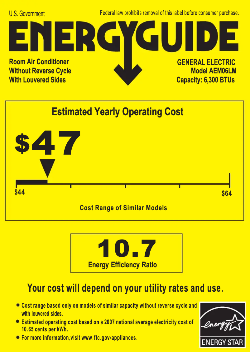 Page n°1 - Label énergétique GE AEM06LM