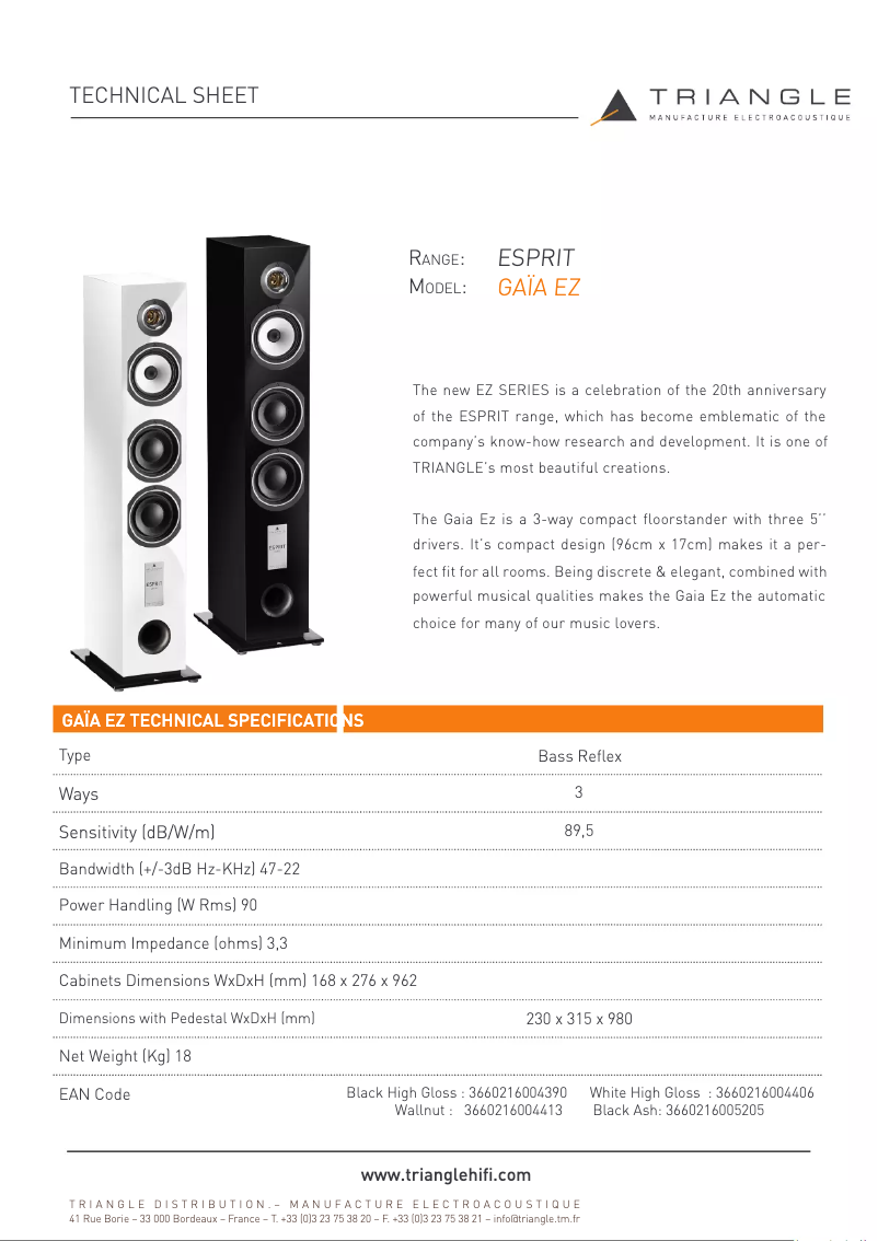 Página 1 del manual Ficha técnica Triangle Gaïa EZ