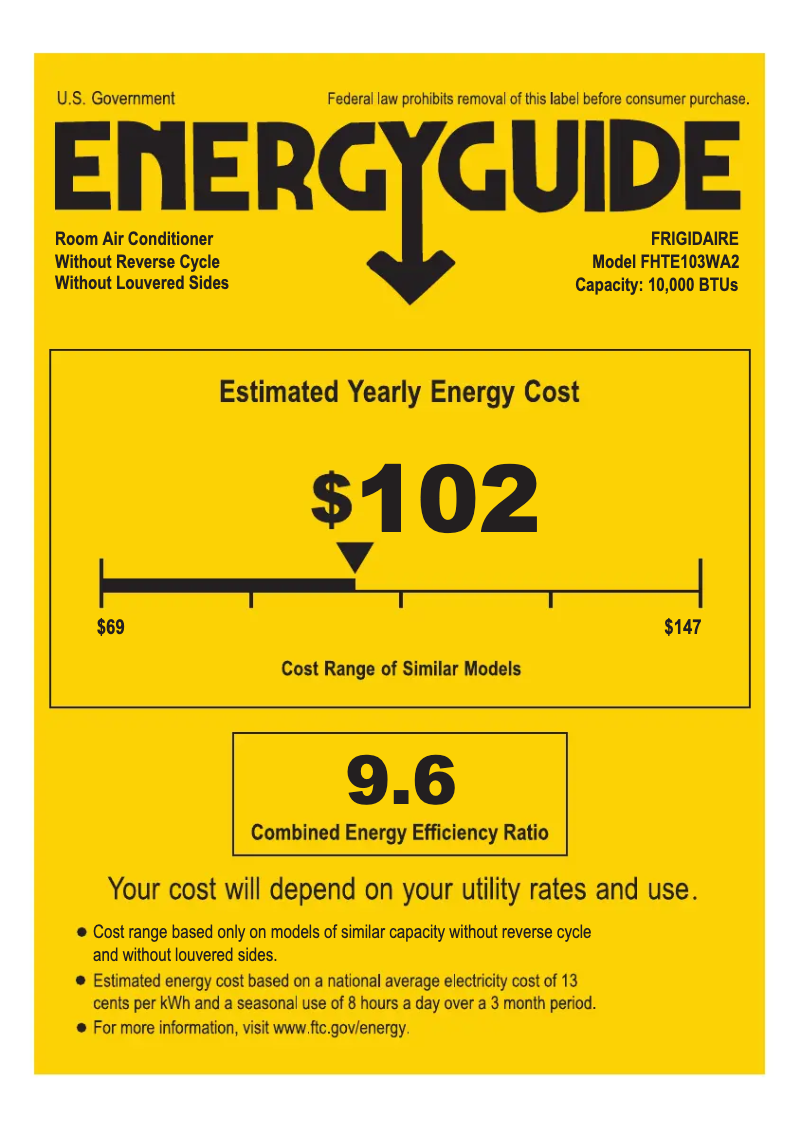 Página 1 del manual Etiqueta energética Frigidaire FHTE103WA2