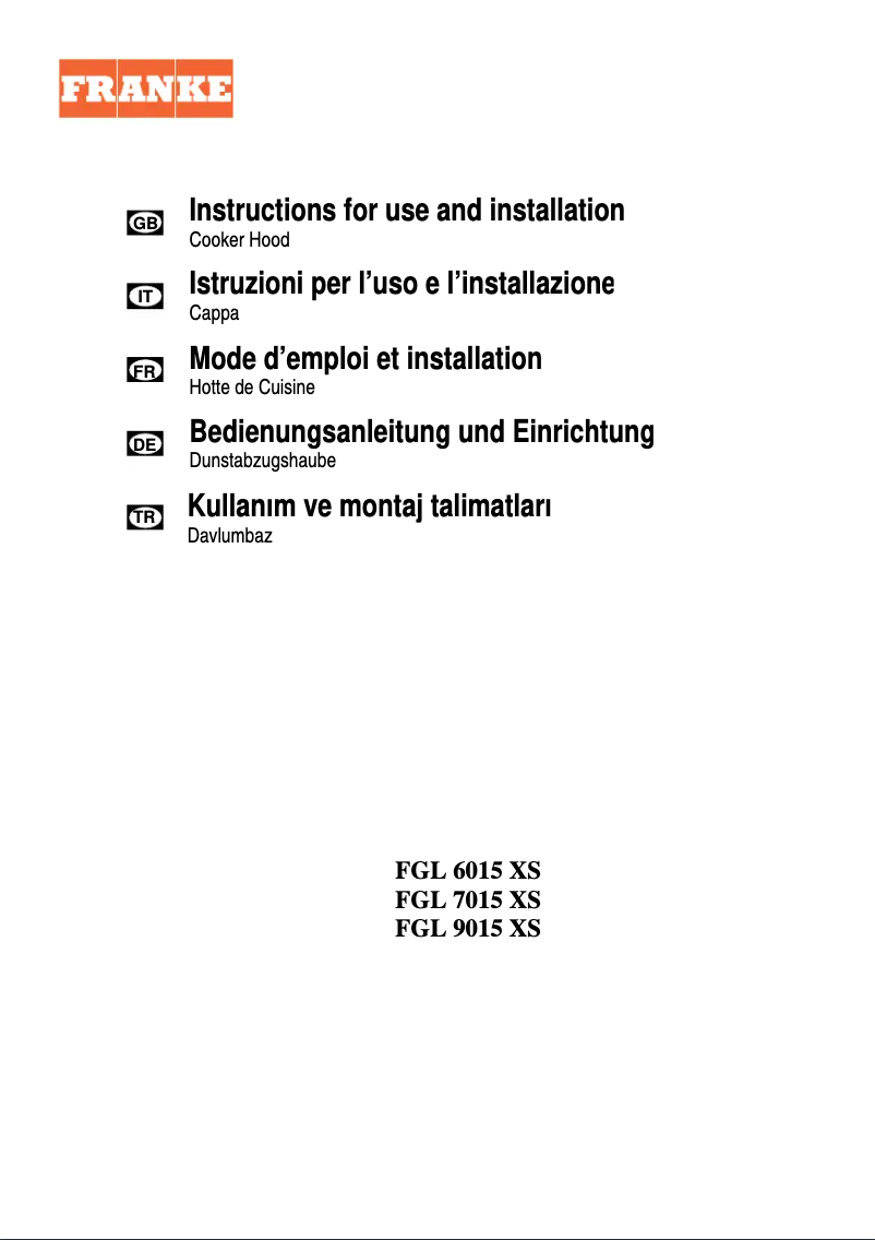 Page 1 de la notice Manuel utilisateur Franke FGL 6015 XS