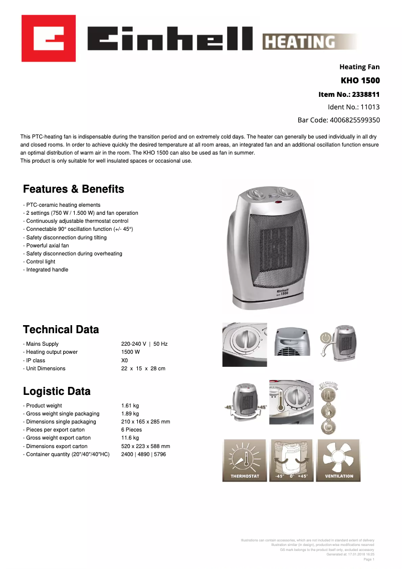 Page n°1 - Fiche technique Einhell KHO 1500