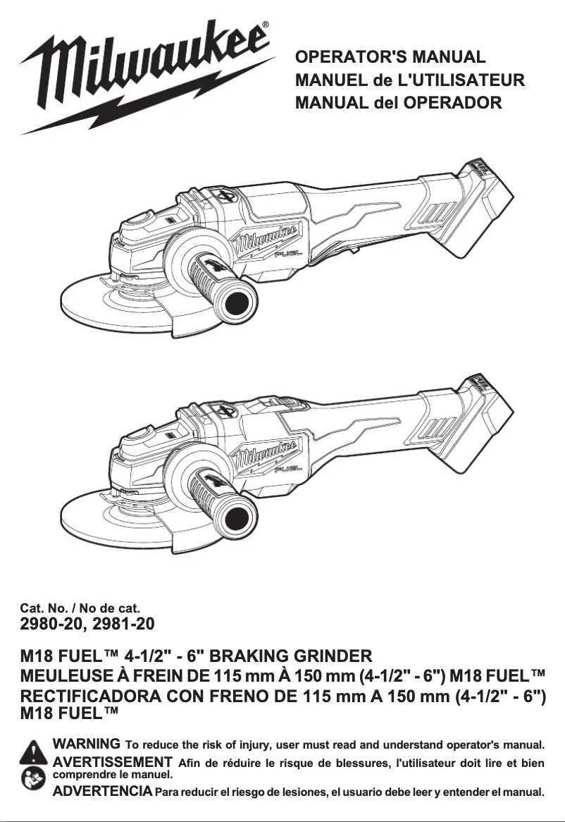 Page 1 de la notice Manuel utilisateur Milwaukee M18 Fuel 2981-22