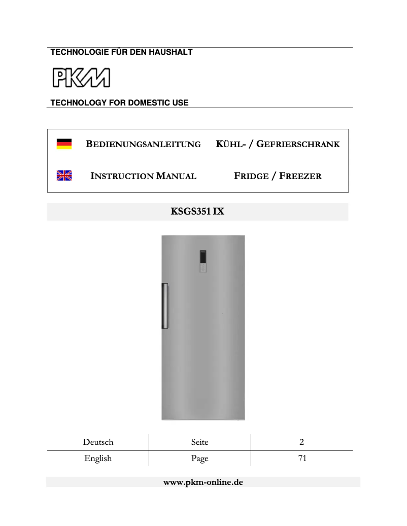 Page n°1 - Manuel utilisateur PKM KSGS351 IX