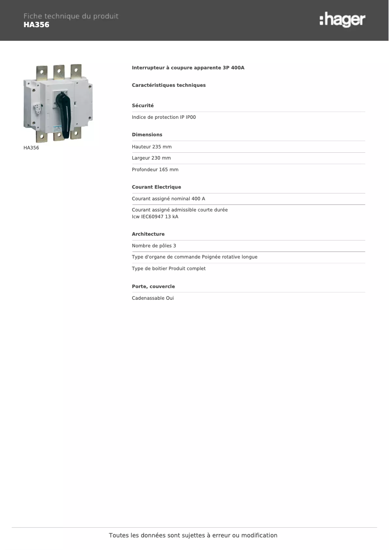 Page n°1 - Manuel utilisateur Hager HA356