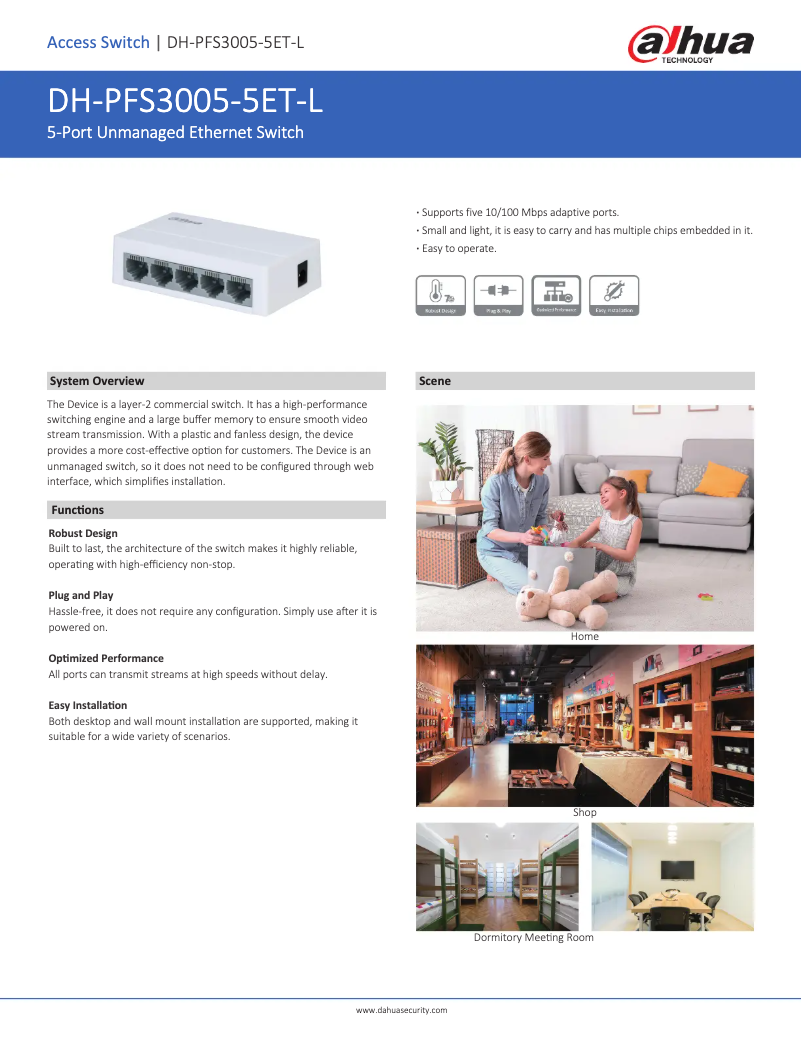 Page 1 de la notice Fiche technique Dahua Technology PFS3005-5ET-L