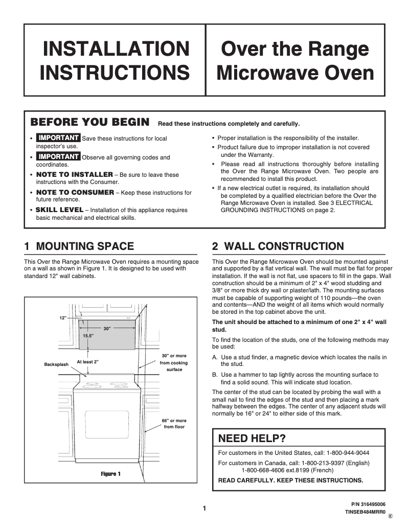 Page n°1 - Guide d'installation Electrolux EI30MH55GW
