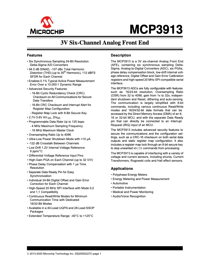Page 1 de la notice Manuel utilisateur Microchip MCP3913
