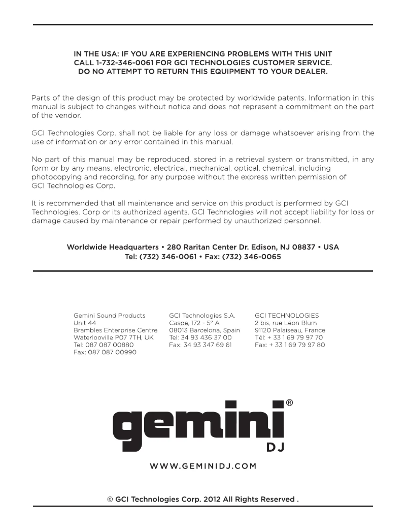 Page n°1 - Manuel utilisateur Gemini CDJ-300