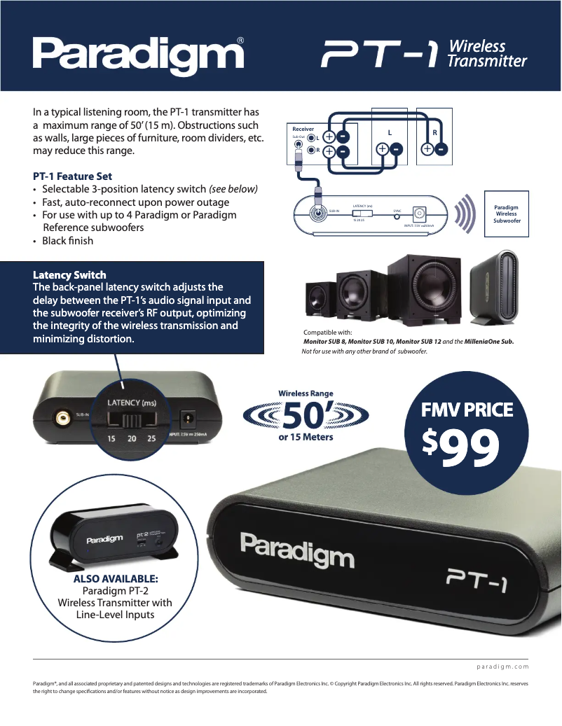 Page 1 de la notice Fiche technique Paradigm PT-1