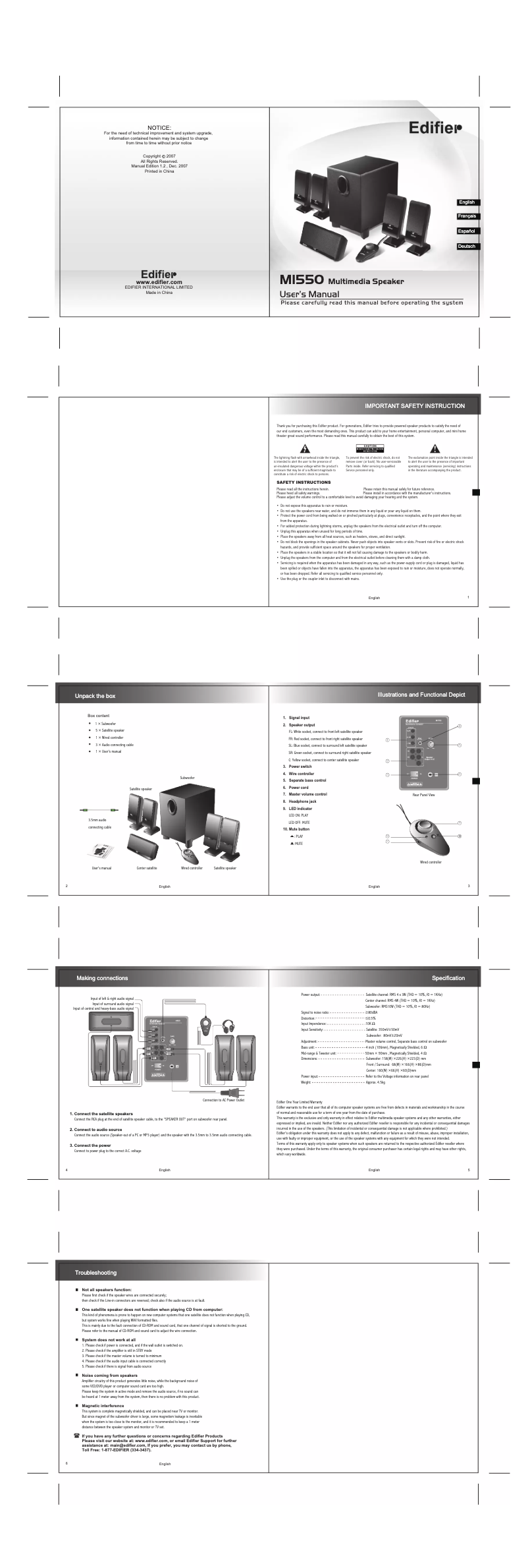 Page 1 de la notice Manuel utilisateur Edifier M1550