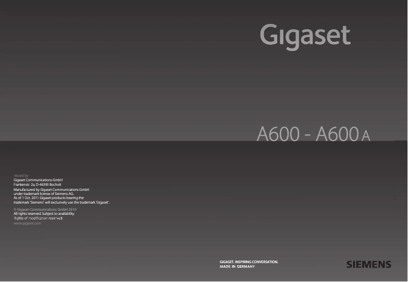 Imagen de la primera página del manual del dispositivo Gigaset A600