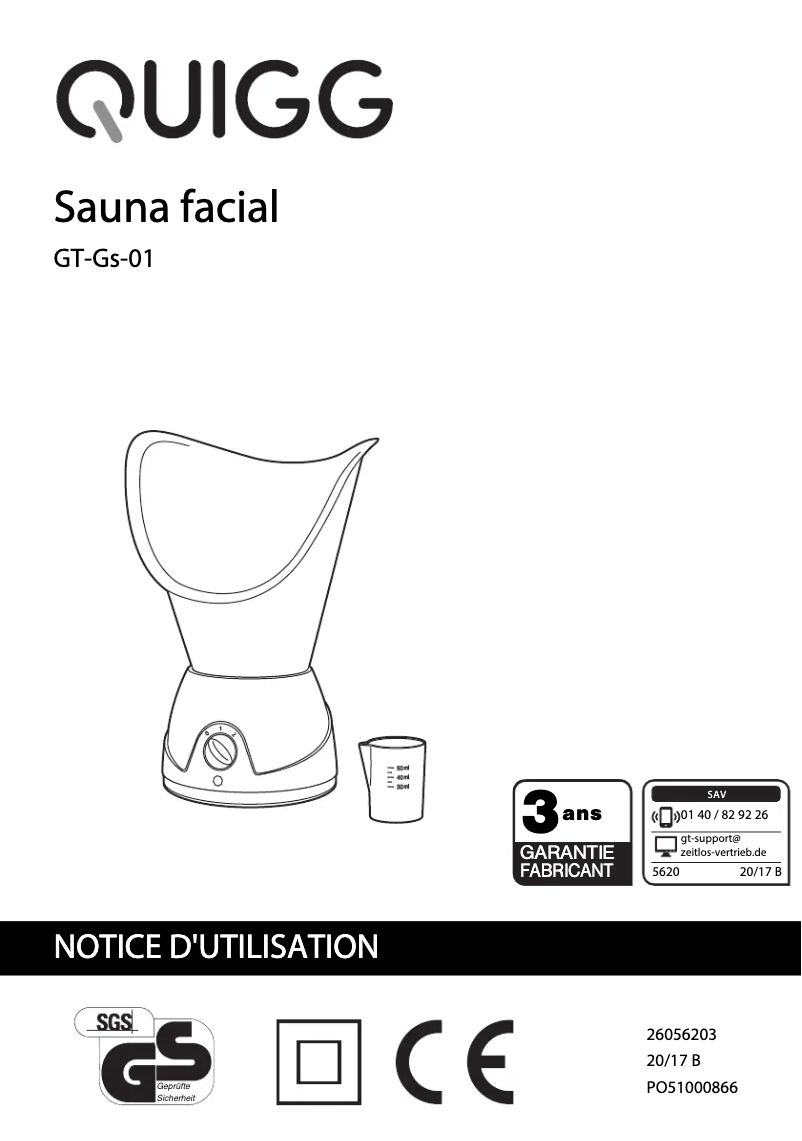 Page 1 de la notice Manuel utilisateur Quigg GT-Gs-01