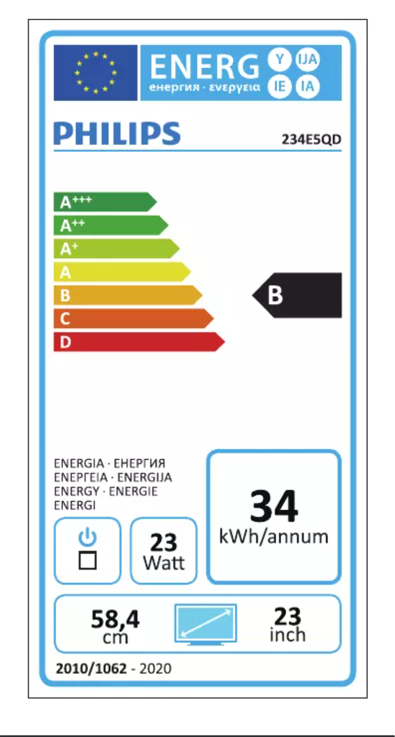 Page 1 de la notice Label énergétique Philips 234E5QDAB