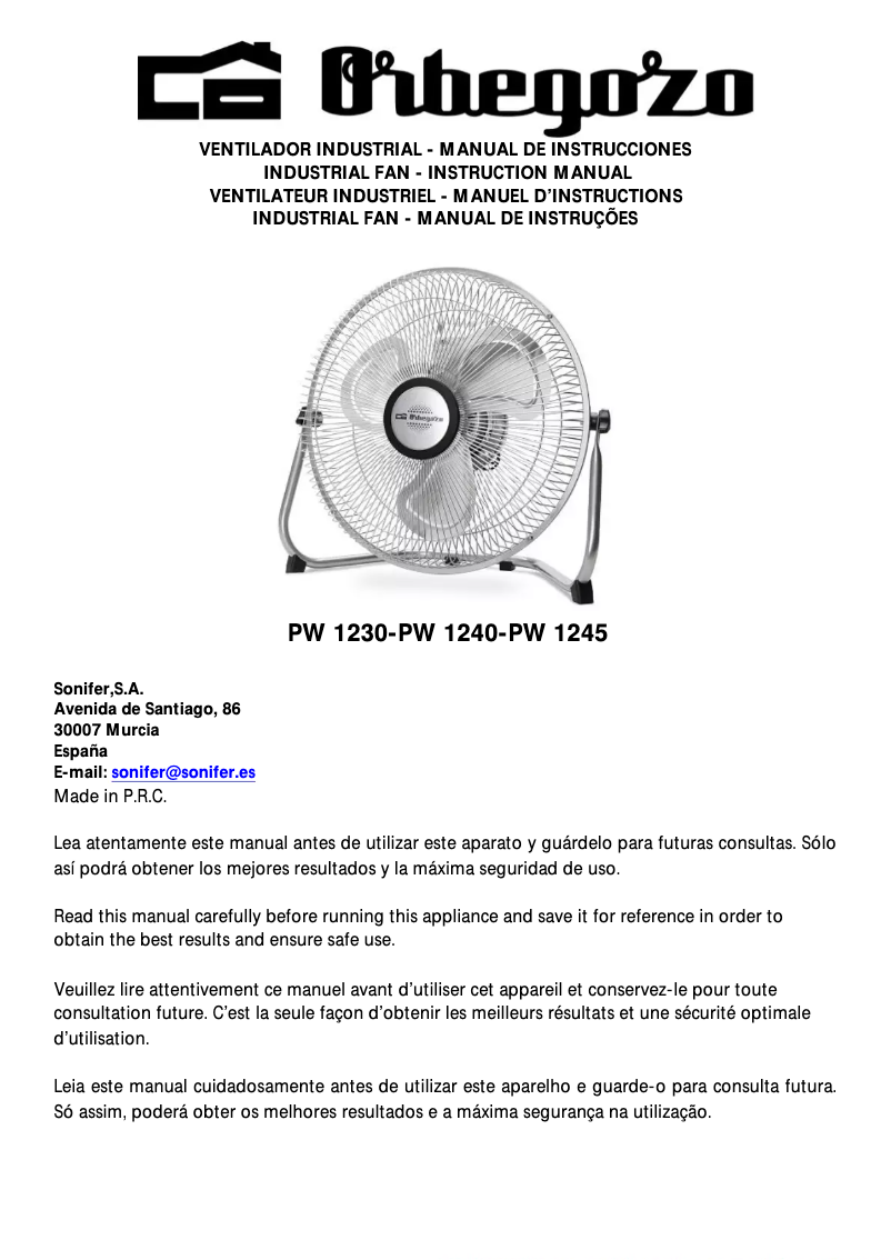 Page n°1 - Manuel utilisateur Orbegozo PW 1245