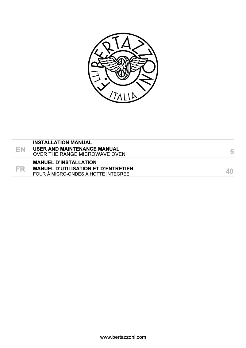 Page n°1 - Manuel d'utilisation et d'entretien Bertazzoni KOTR30XV