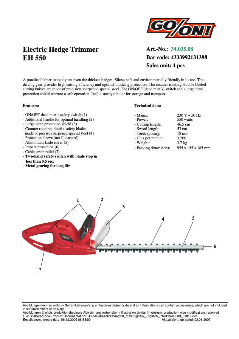 Page 1 de la notice Manuel utilisateur GO/ON EH 550