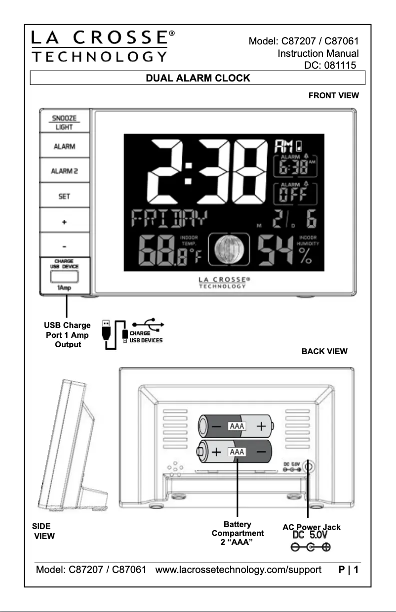 Page 1 de la notice Manuel utilisateur La Crosse Technology C87207