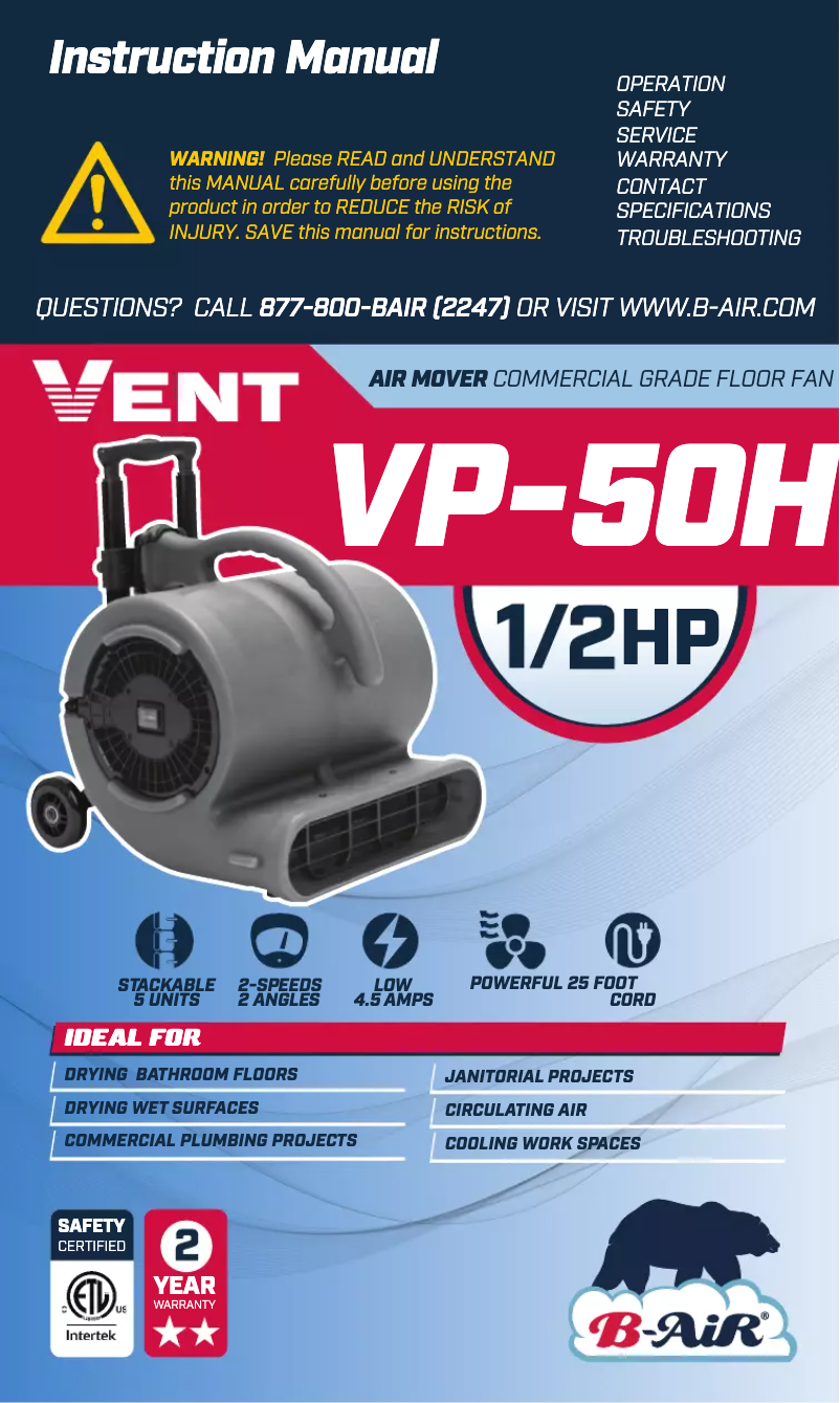 Página 1 del manual Manual de usuario B-Air Vent VP-50H