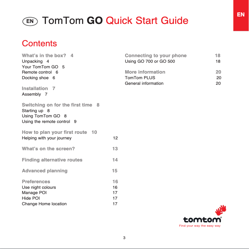 Page 1 de la notice Guide de démarrage rapide TomTom GO 300