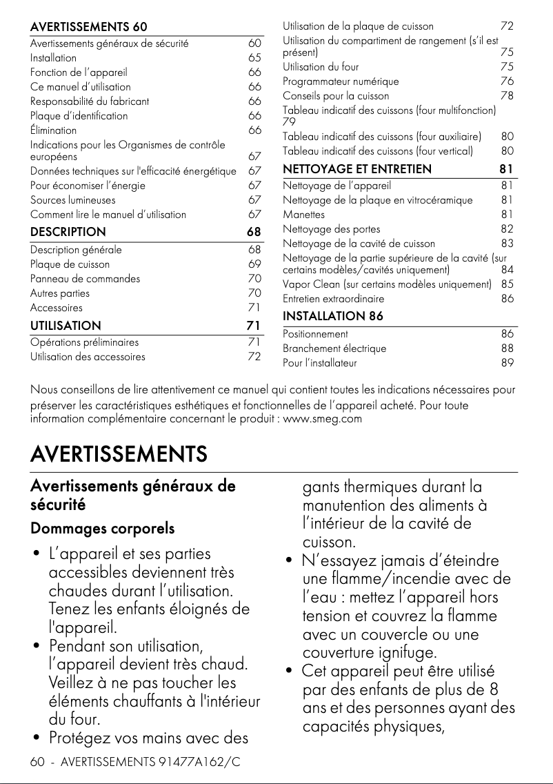Page 1 de la notice Fiche technique Smeg TR103IBL2
