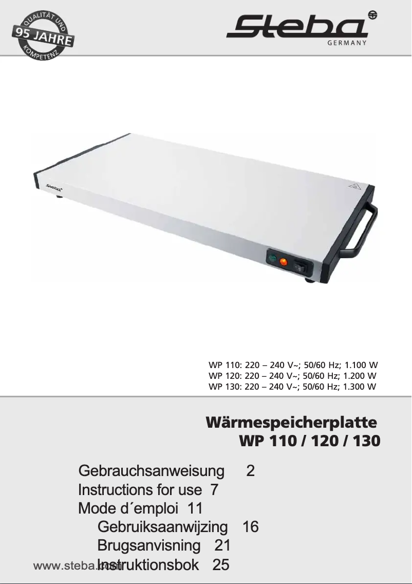 Page 1 de la notice Manuel utilisateur Steba WP 110