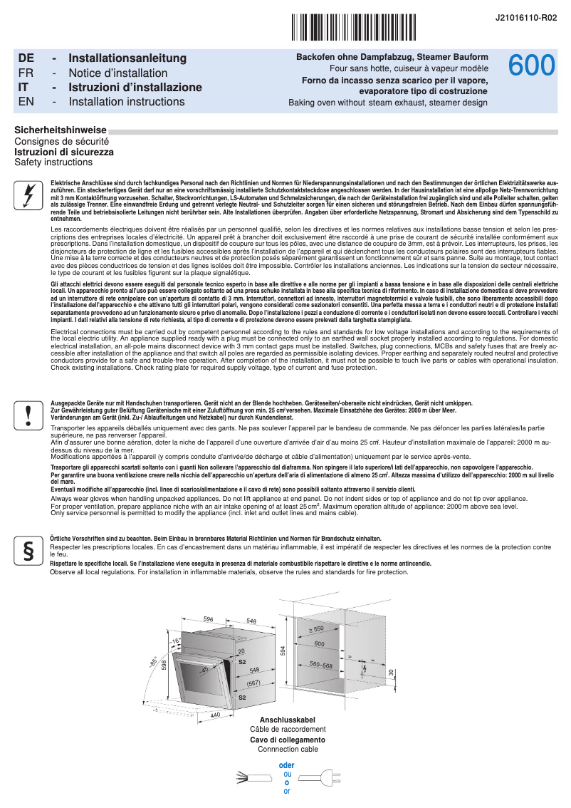 Page 1 de la notice Guide d'installation V-Zug 2101665002
