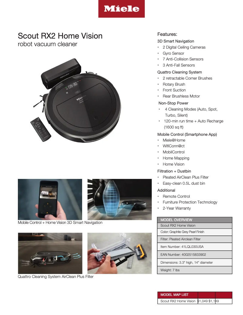 Page n°1 - Fiche technique Miele Scout RX2 Home Vision