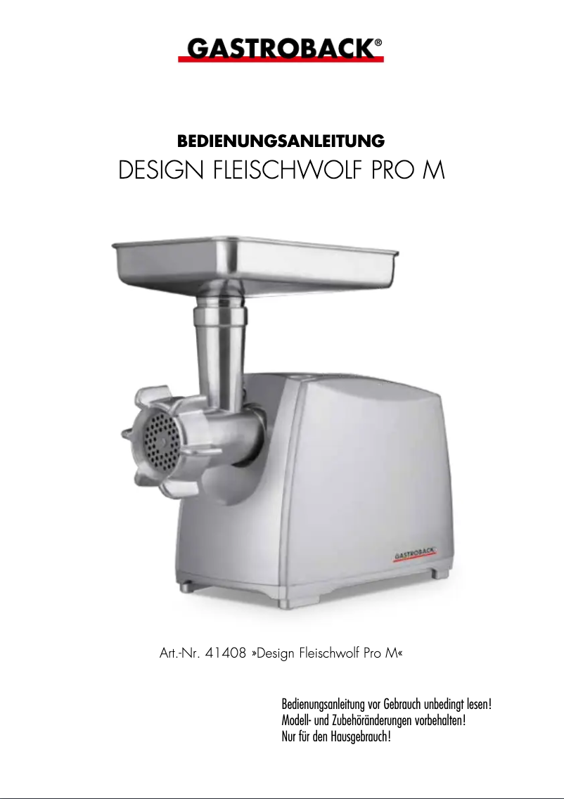 Page 1 de la notice Manuel utilisateur Gastroback 41408