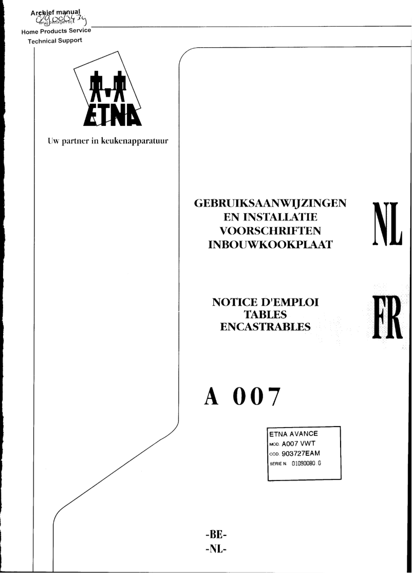 Page 1 de la notice Manuel utilisateur Etna A007H