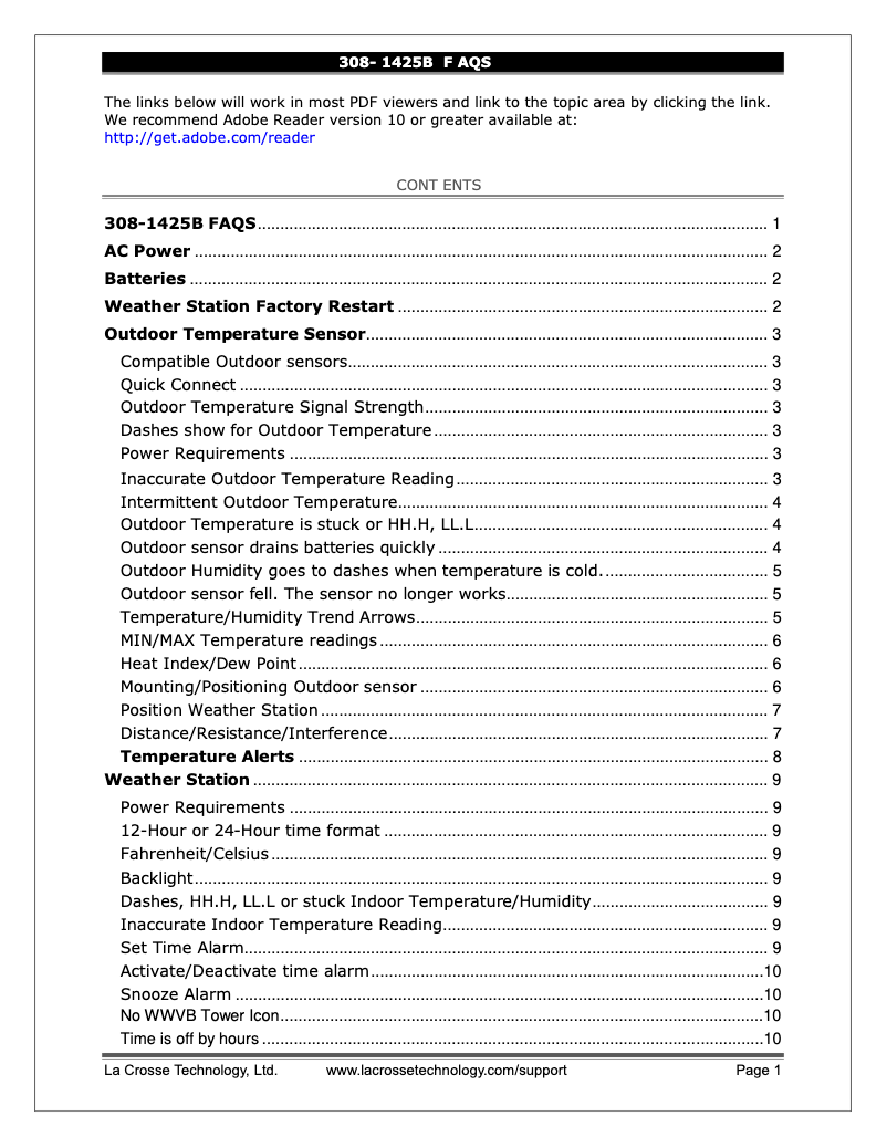 Page n°1 - FAQ La Crosse Technology 308-1425B