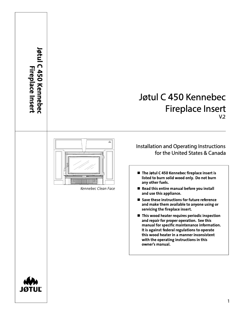 Page 1 de la notice Manuel utilisateur Jøtul C 450 Kennebec CF