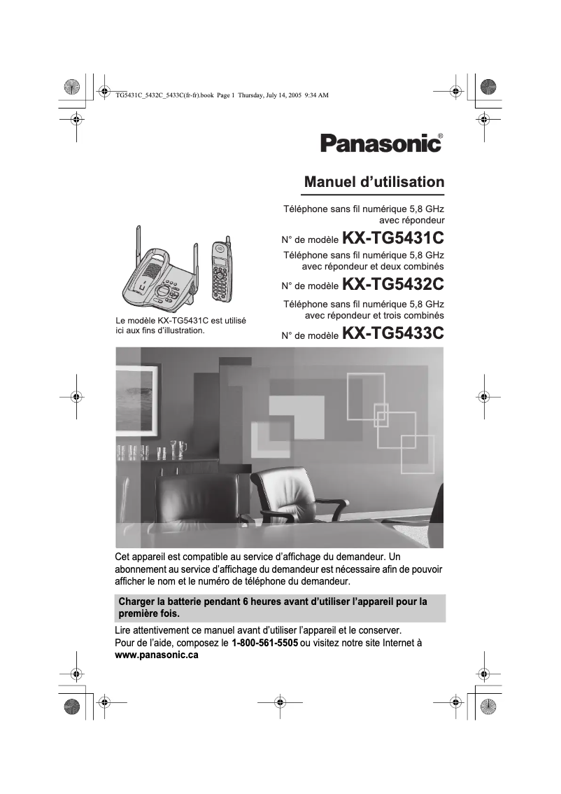 Page 1 de la notice Manuel utilisateur Panasonic KX-TG5432