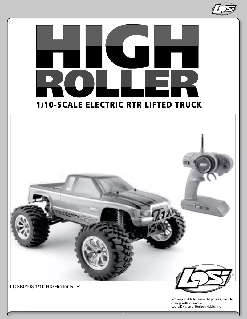 Image de la première page du manuel de l'appareil 1/10 HIGHroller Lifted Truck RTR