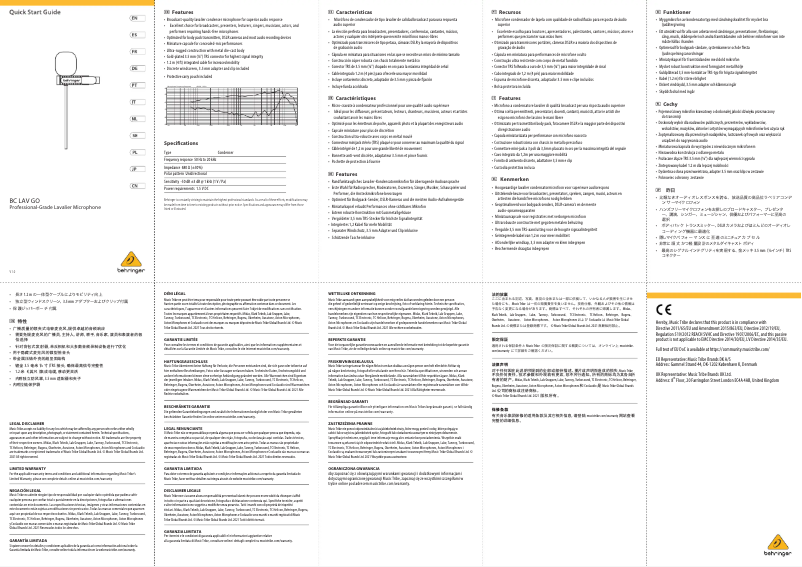 Página 1 del manual Guía de inicio rápido Behringer BC LAV GO