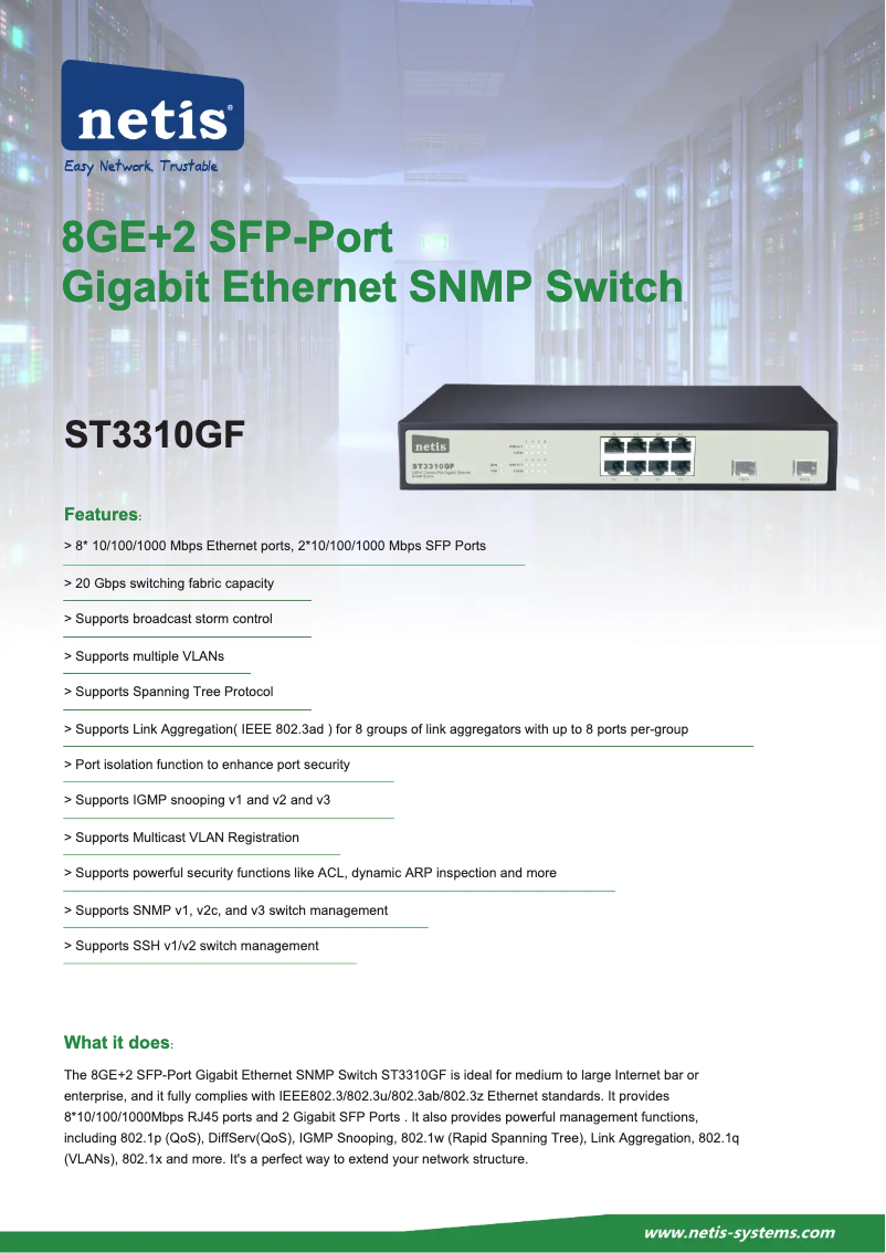 Page 1 de la notice Manuel utilisateur Netis ST3310GF