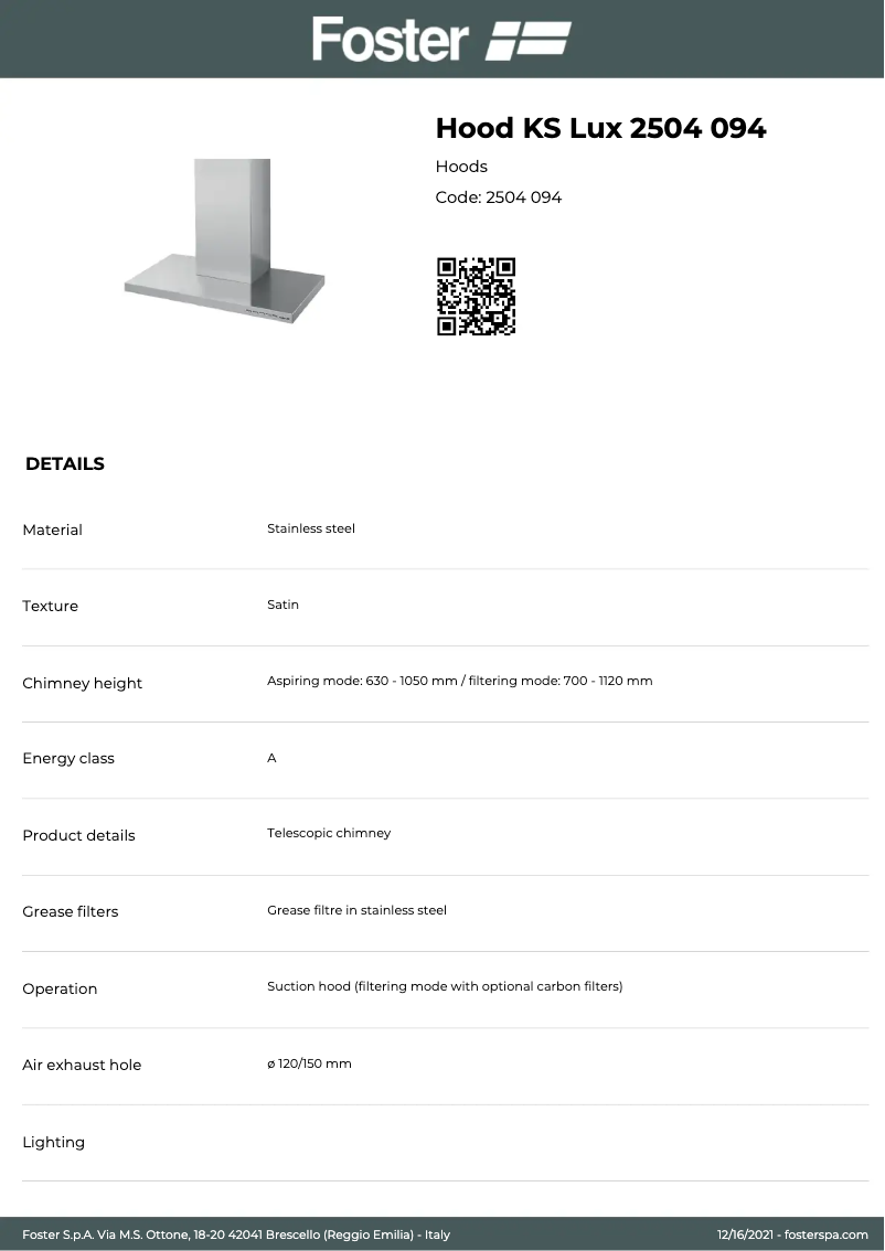 Page 1 de la notice Manuel utilisateur Foster KS Lux