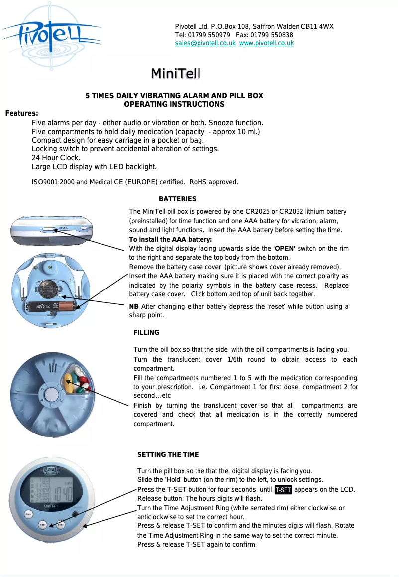 Page n°1 - Manuel utilisateur PivoTell MiniTell