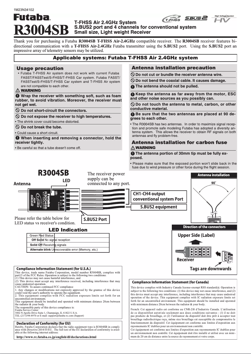 Page 1 de la notice Manuel utilisateur Futaba R3004SB