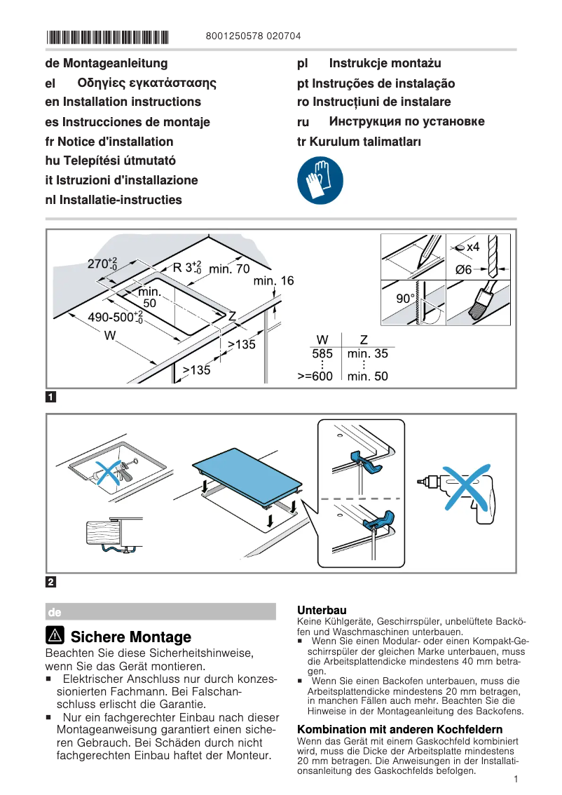 Page 1 de la notice Guide d'installation Siemens ET375CFA1M