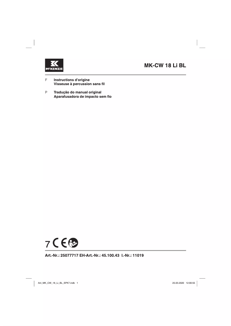 Page 1 de la notice Manuel utilisateur McKenzie MK-RS 18 Li