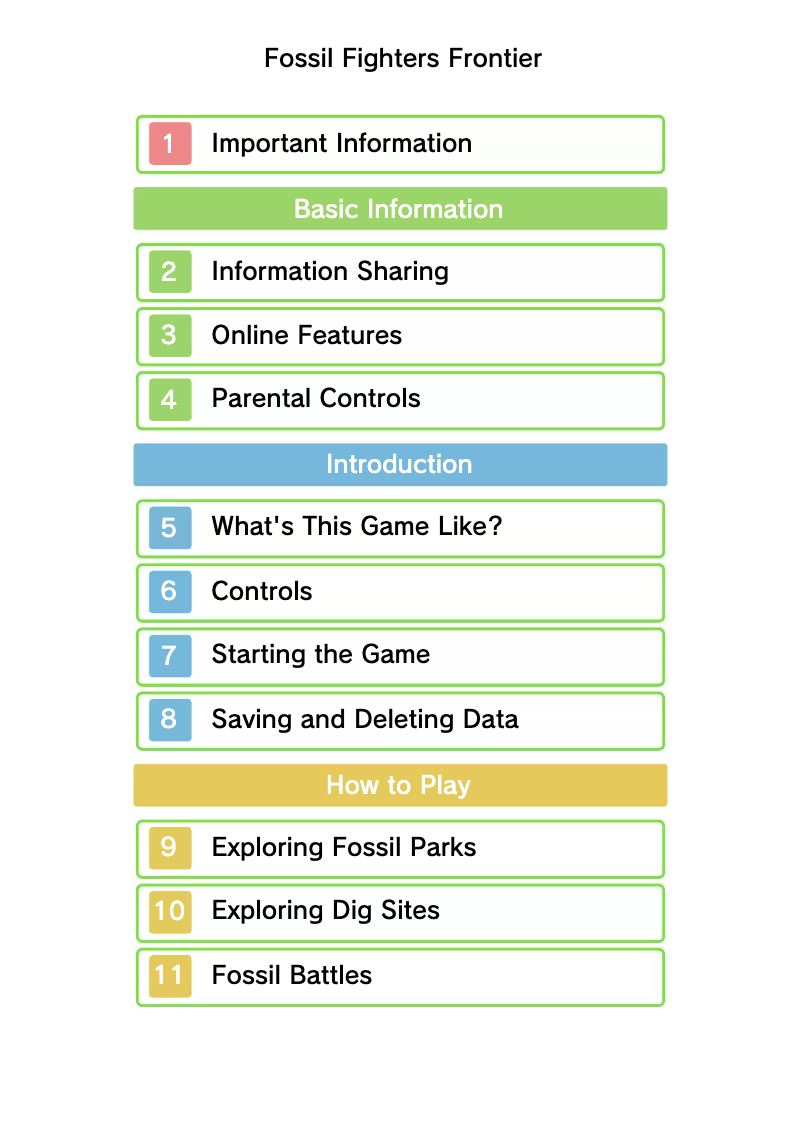 Page 1 de la notice Manuel utilisateur Nintendo Fossil Fighters Frontier (3DS)