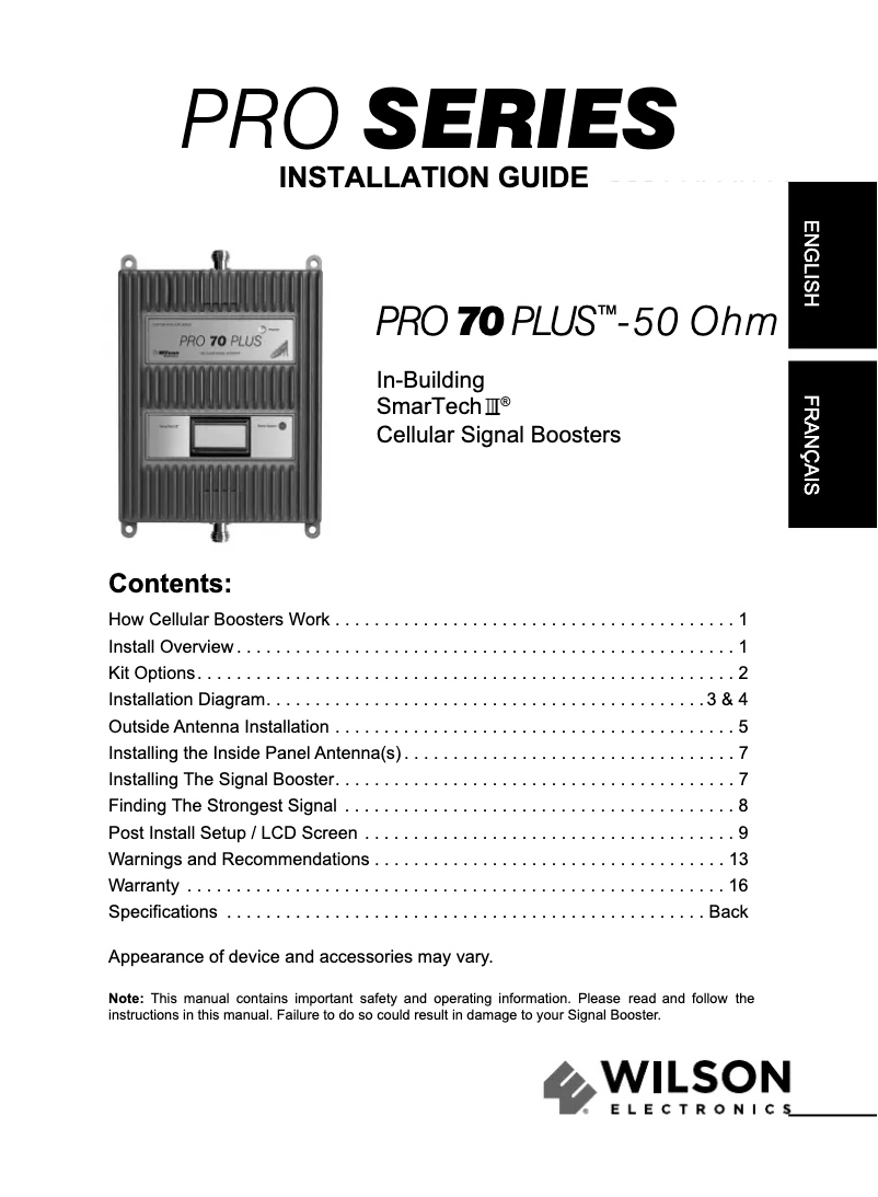 Page n°1 - Manuel utilisateur Wilson Pro 70 Plus