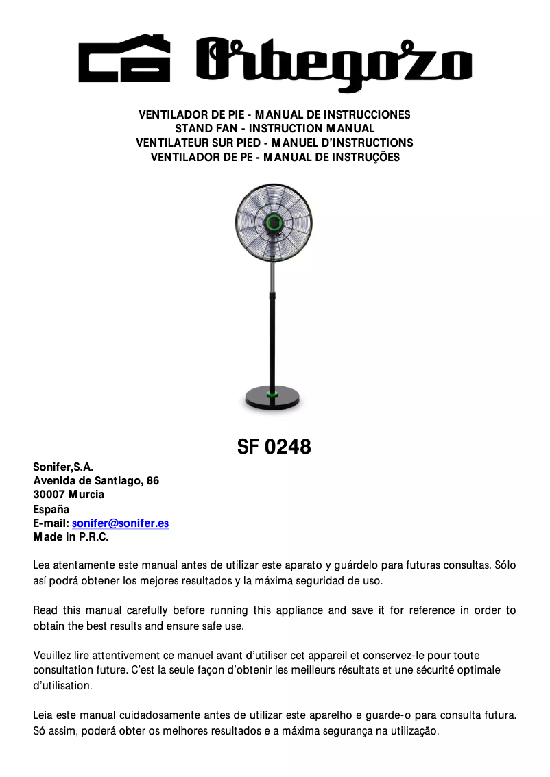 Page 1 de la notice Manuel utilisateur Orbegozo SF 0248